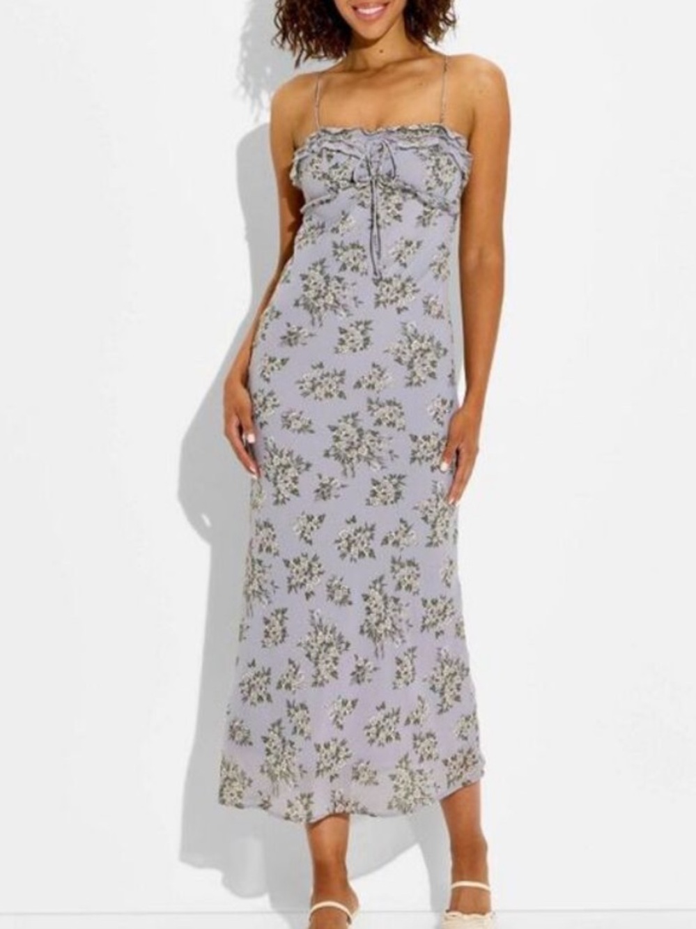 Gray Floral Chiffon Sleeveless Maxi Empire Waist Dress - Wild Fable- NWT - Picture 2 of 7